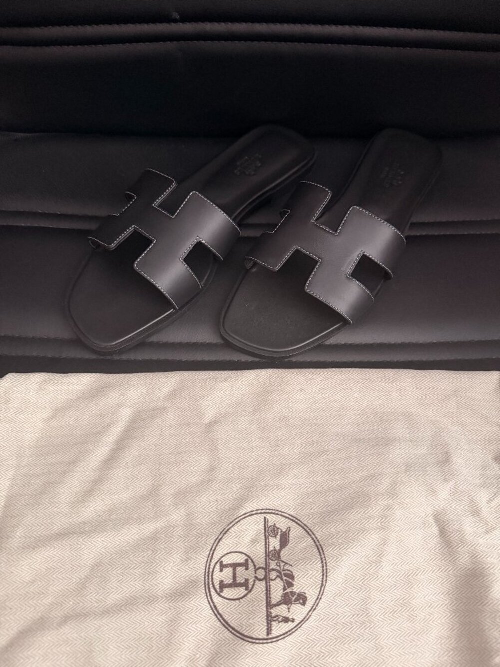 Hermes Black Oran Slides 8.5
